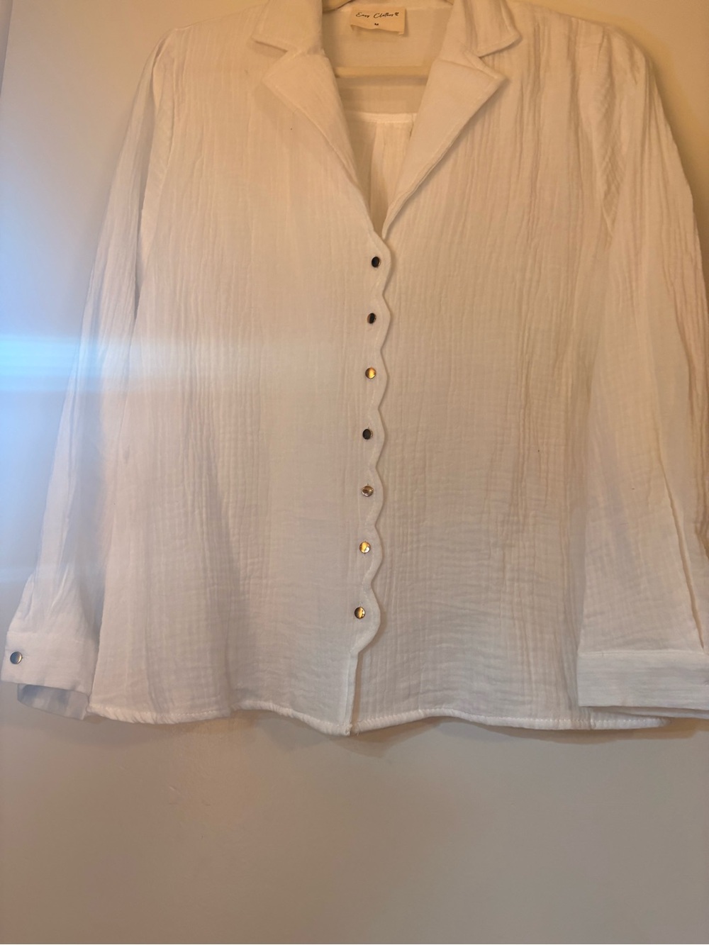 Eileen Fisher Cream Scalloped Placket Button-Front Blouse